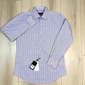 Bugatchi Comfort Stretch Dress Shirt Men's 16 34/35‎ Pink Blue Plaid Long Sleeve